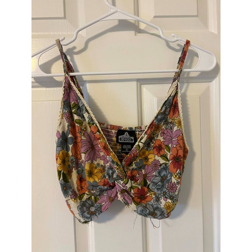 Angie L Floral Lace Trim Tie Front Bralette Boho Festival Cottagecore Romantic